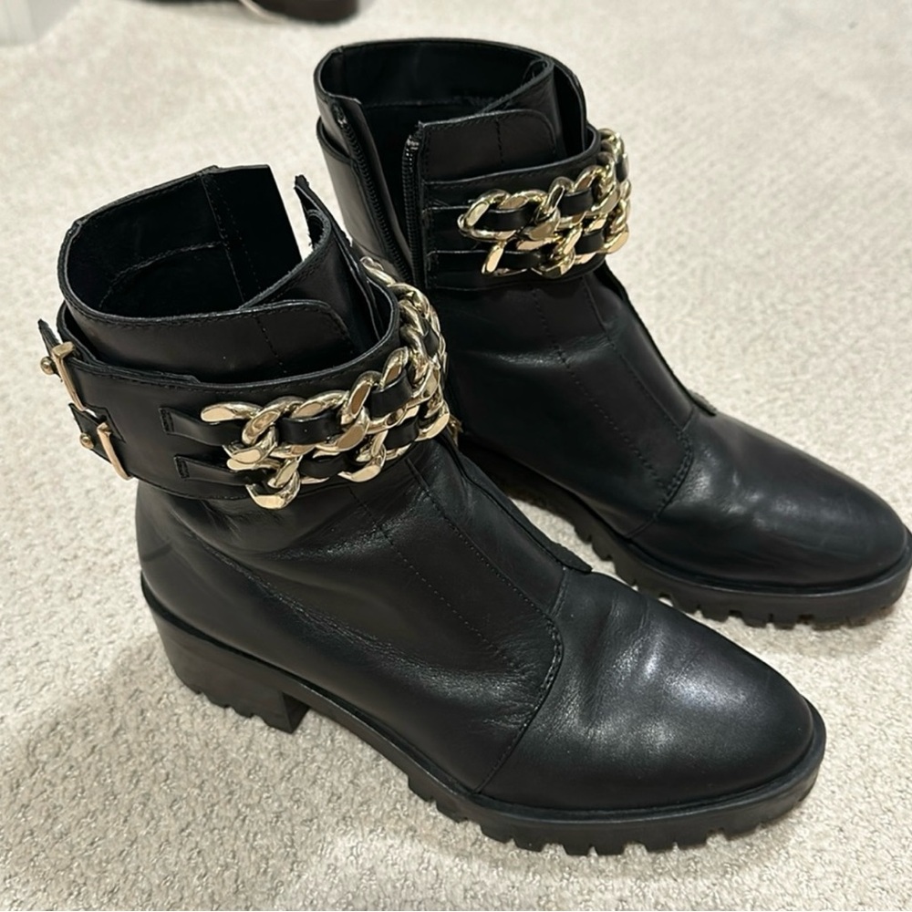Karl Lagerfeld Black Ankle Boots with Gold Chain